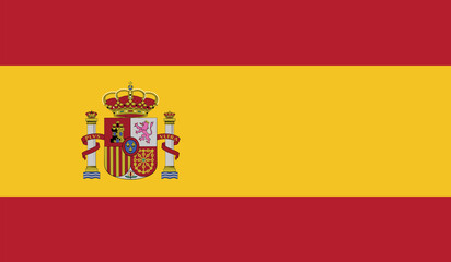 Obraz premium Spanish Flag with Coat of Arms: A vibrant depiction of the national flag of Spain, featuring its iconic red and yellow stripes and the royal coat of arms, symbolizing national pride and heritage.