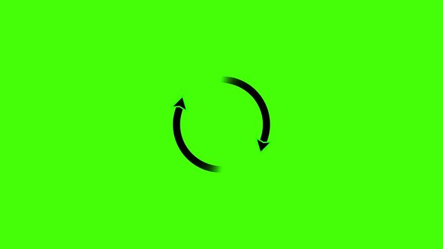 Reload icon animation with circular arrow on black background, loop rotation, refresh update symbol, process synchronization, restart cycle, digital loading ...