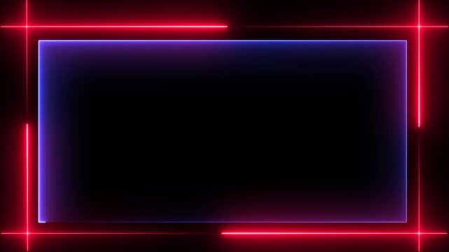 Abstract neon line picture frame background, Rectangular Fire effect Animation. Fire Flame Gradually Appearing in A rectangle Frame. lights in rectangle shape background. .4K Motion Graphic.