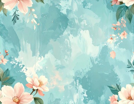 vintage background in blue with flowers for nature grunge 