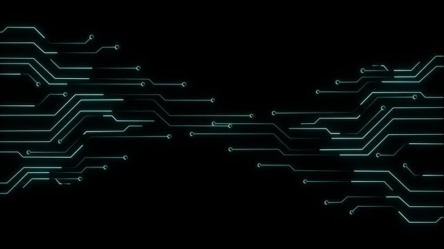 Growing circuit board tree. Cyan glowing circuit board electronic high tech growing tree. Microchip, motherboard and technology, circuit and programming, cloud computing and computer system. 4K