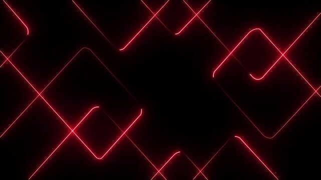 A vibrant abstract background featuring dynamic neon line patterns in shades of red . Neon red laser lines animation with black background And 4k animation video.