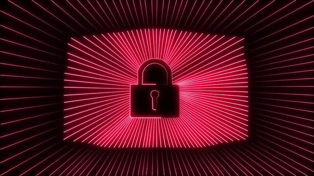 Neon Cyber security data protection business technology privacy concept. glowing neon cyber security concept , red Neon sign lock technology ico graphic.