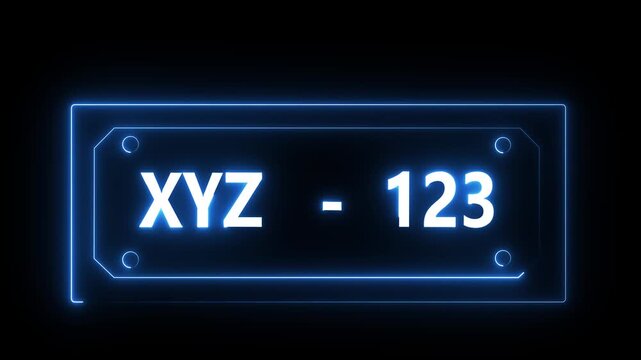 Neon car license plate icon animation on black background. car license plate icon isolated. 4k video Motion graphic.