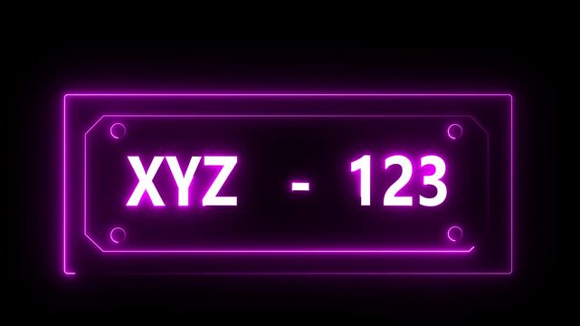 Neon car license plate icon animation on black background. car license plate icon isolated. 4k video Motion graphic.