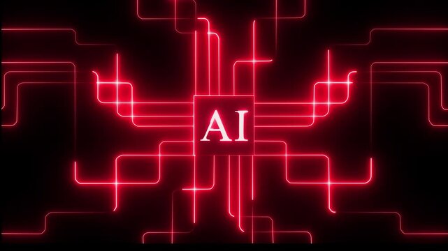 Digital Data moving on ai Circuit Board and Black backgrounds. neon abstract futuristic tech with ai circuit board lines. Computer Processing and organizing data. ai Motherboard circuit 4k animation.