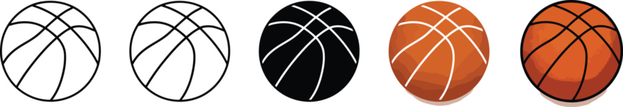 Basketball with black lines on different colored backgrounds step by step illustration Vector