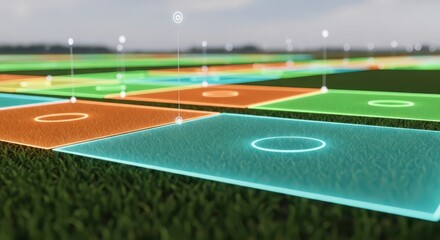 Fototapeta premium Advanced agricultural field mapped with drone technology and data visualization for modern farming.