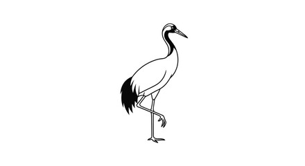 Fototapeta premium Graceful crane bird standing on one leg line art silhouette
