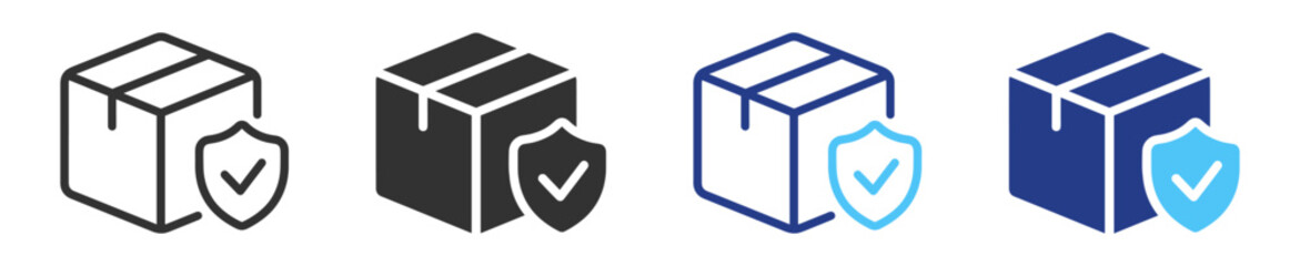Package security and delivery icons, shipping protection and logistics service symbols on transparent background © TanyaK