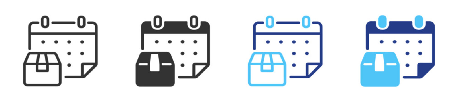 Delivery scheduling and booking icons, shipping calendar and logistics service symbols on transparent background