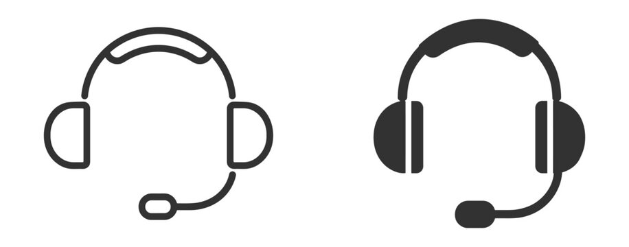 Customer support headset icon collection, communication, hotline and service assistance symbols on transparent background