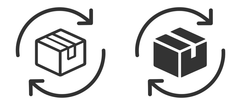 Package return icon collection, delivery, shipping and exchange logistics symbols on transparent background