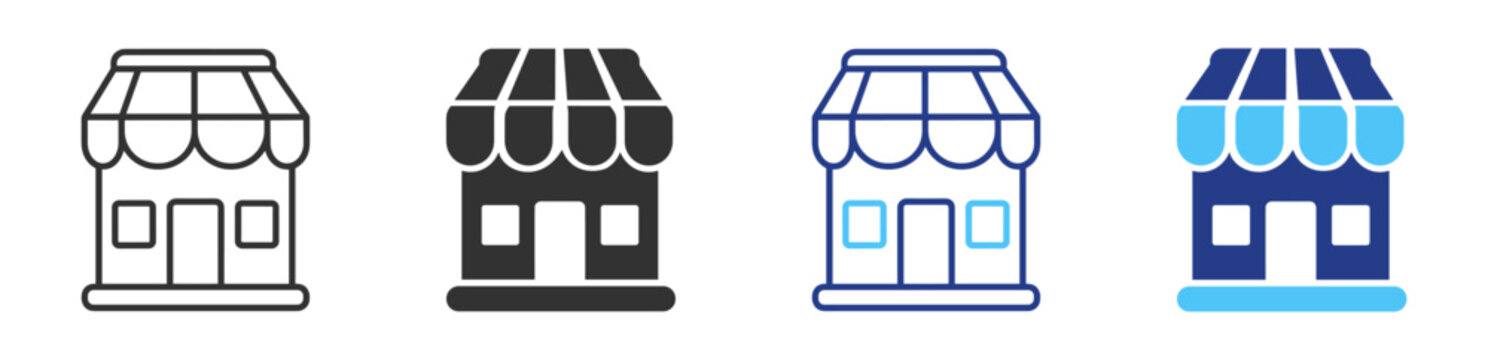 Store and retail shop icons, ecommerce, marketplace and commerce symbols on transparent background