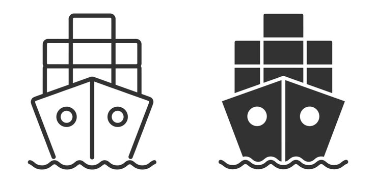 Cargo ship icon collection, maritime shipping, freight transport and logistics symbols on transparent background