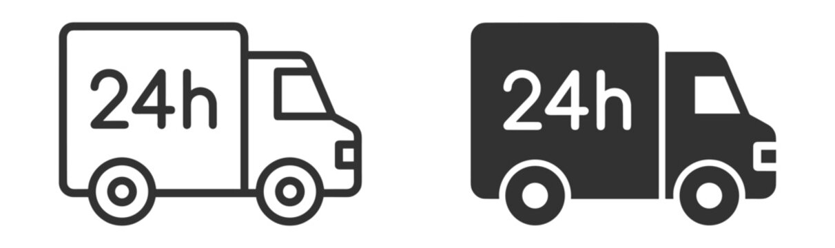 24 hour delivery icon collection, shipping, logistics and express transport service symbols on transparent background