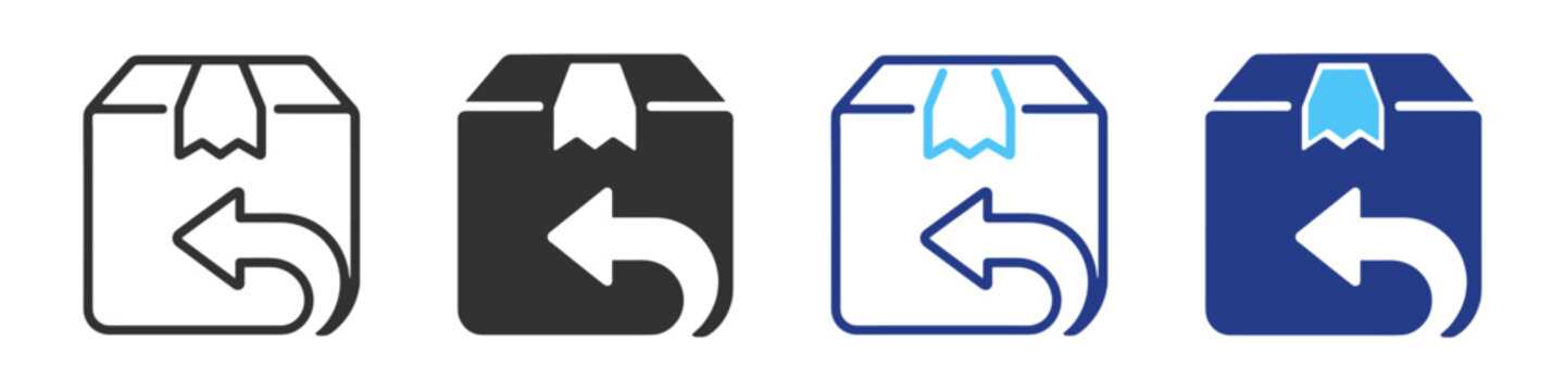 Package return and refund icons, delivery, shipping and ecommerce service symbols on transparent background