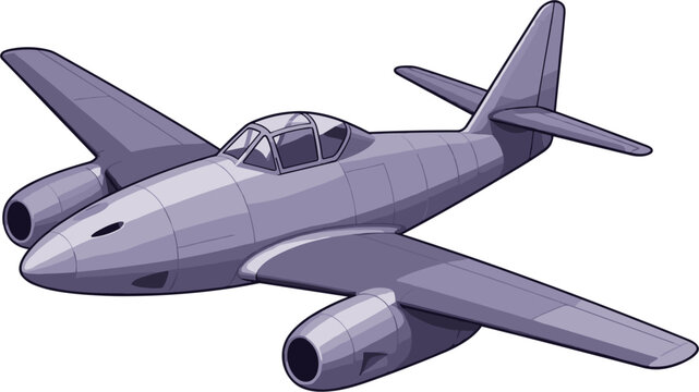 A retro twin-engine jet fighter airplane in a side profile. Illustration of vintage military aviation, historical transport, and air force.