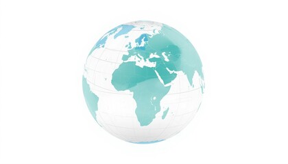 Fototapeta premium Minimalist teal and white earth globe illustration with geography international environment business communication technology abstract illustration spherical navigation continents planetoid