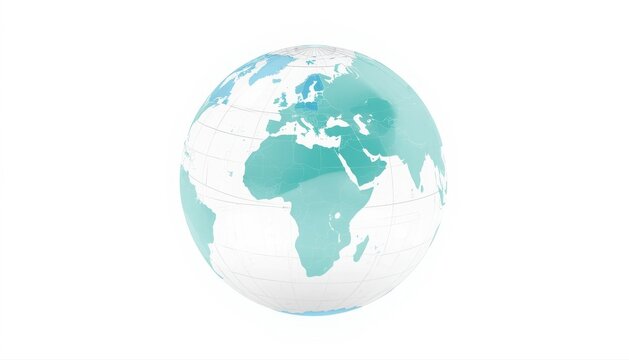 Minimalist teal and white earth globe illustration with geography international environment business communication technology abstract illustration spherical navigation continents planetoid