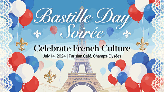 Bastille Day Soir&eacute;e: Celebrate French Culture with a Parisian Caf&eacute; Event on July 14, 2024.