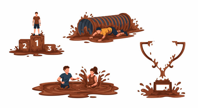 Mud Obstacle Course Competition and Victory Celebration.