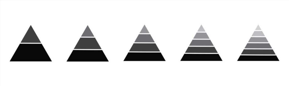 Levels of triangular pyramid. Color triangle pyramid chart. Maslow layer diagram. Vector illustration isolated on white background
