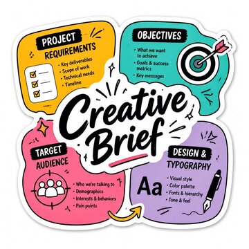 Creative brief infographic elements isolated on white background