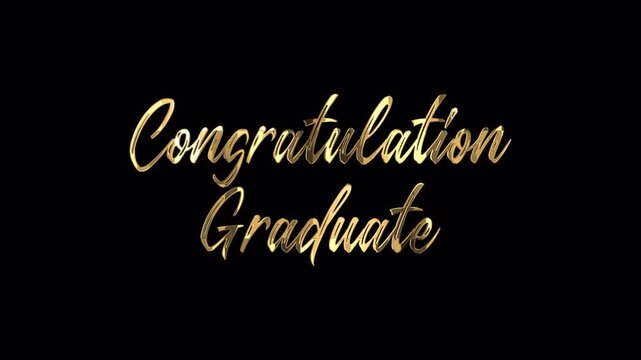 Congratulation graduate text effect gold animation on transparent background, 4k video