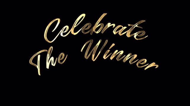 Text animation celebrate the winner golden textur, on transparent background, 4k video