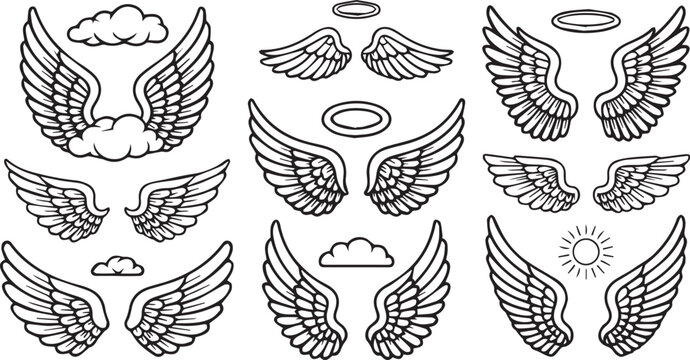 angel wings and clouds graphic illustrations