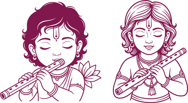 Happy Krishna Janmashtami Vector Illustration with Flute and Peacock Feather