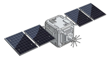 Space Satellite with Solar Panels. © Story