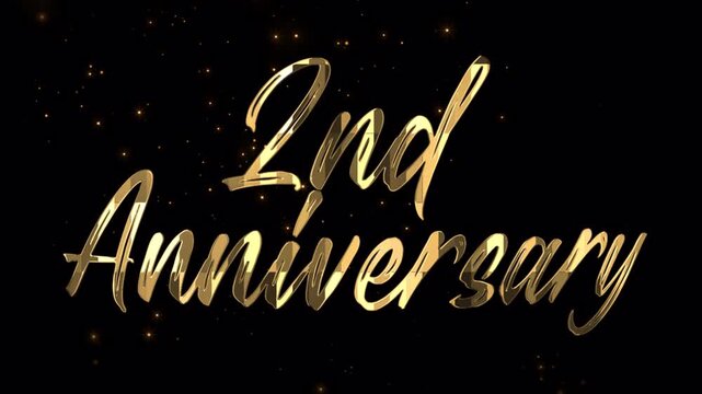 2nd anniversary gold text animation on 4k video black backgrond