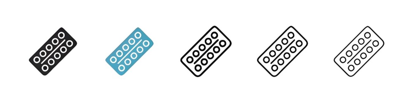 Women's Oral Contraceptive Icons. Birth Control Pills and Medication Tablets. Thin line customizable illustration. Contour symbol. Vector isolated outline drawing. Editable stroke