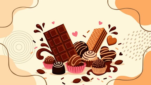 Delicious assorted chocolates, truffles, and wafers arranged with heart accents on a warm background, representing love, sweetness, and indulgence for desserts, bakery, and festive celebrations today