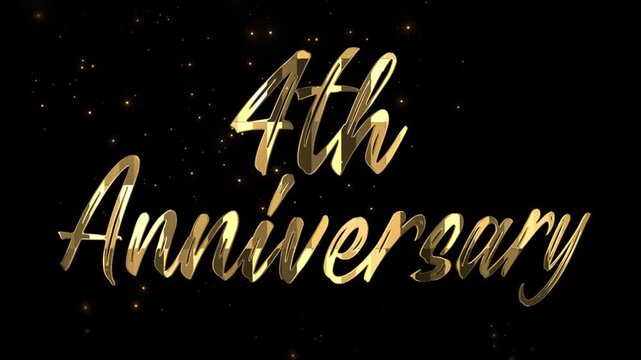 4th anniversary, Text with golden letters particle black background 4k video
