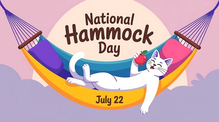 National hammock day july 22 illustration of cute cat relaxing in hammock with relaxing celebration vacation