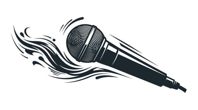 Dynamic Microphone with Abstract Sound Waves, Music Performance, Live Entertainment
