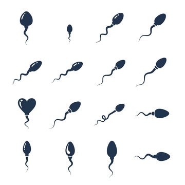 Vector sperm cell icons set for fertility and reproduction science