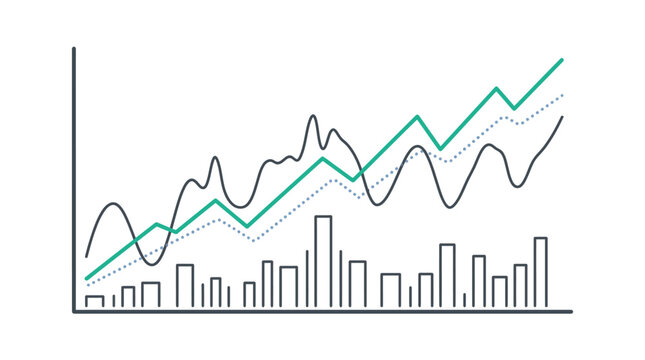 Abstract vector illustration of multiple line graphs and a bar chart
