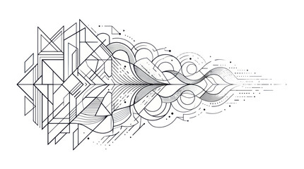 Fototapeta premium Abstract Geometric Art with Organic Swirls and Dots, Black and White