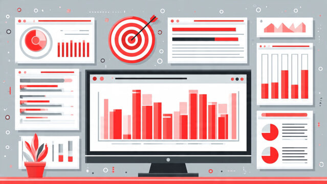 Digital Data Analytics Showcasing Bar Charts Graphs and Reports on Computer Screen