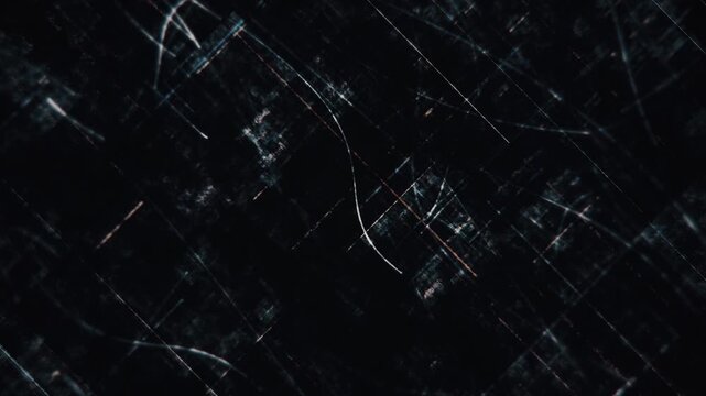 A dark,technical background featuring a fine grid of intersecting lines with random light scratches and digital noise. Great for cyberpunk themes,vintage film overlays,and high-tech UI design textures