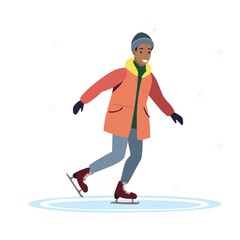 Fototapeta premium Man ice skating in winter with a smile