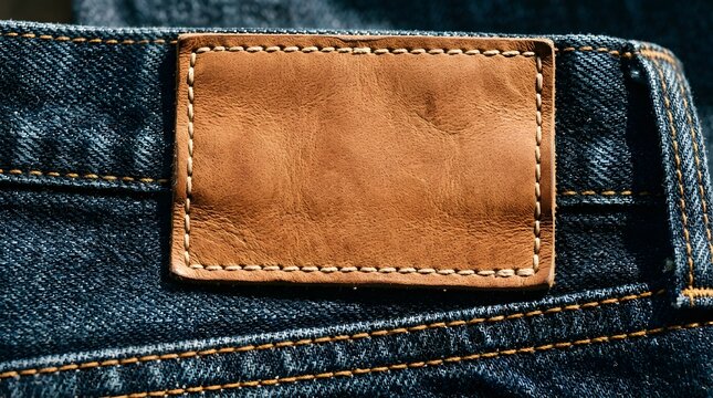 Blank Leather Patch on Dark Blue Denim Jeans Texture