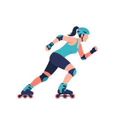 Obraz premium Woman Inline Skating Flat Vector Illustration