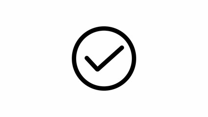 Black and white minimalist checkmark inside a thin circular outline tick mark verification symbol © bk3606267
