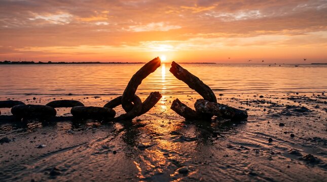 Broken chain at sunset celebrating Juneteenth National Independence Day and freedom