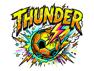 Fototapeta premium Dynamic soccer ball exploding with lightning and text